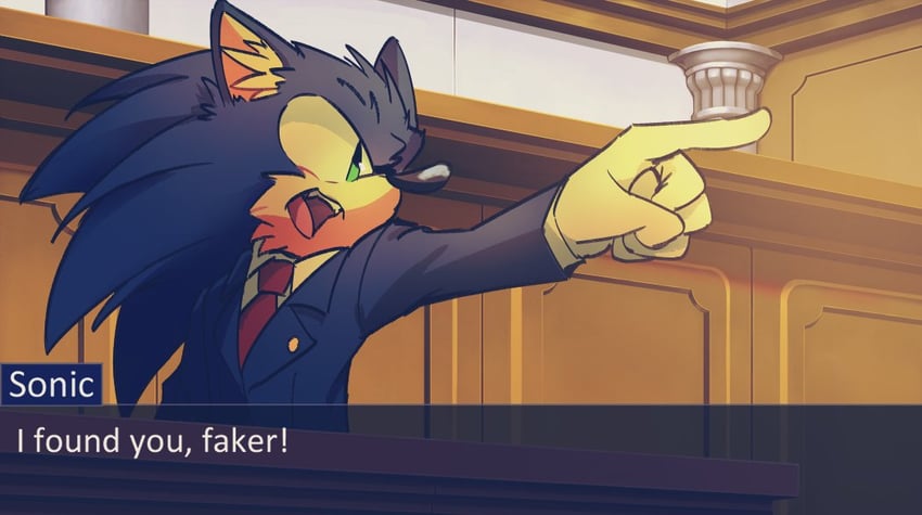 sonic the hedgehog and phoenix wright (sonic and 2 more) drawn by mistyigel