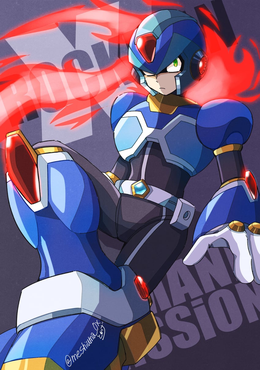 x and new armor x (mega man and 2 more) drawn by meshiuma0x