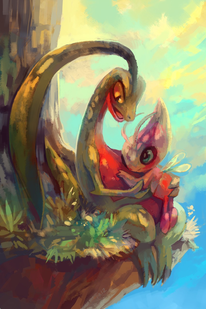 celebi and grovyle (pokemon and 2 more) drawn by glitchedpuppet