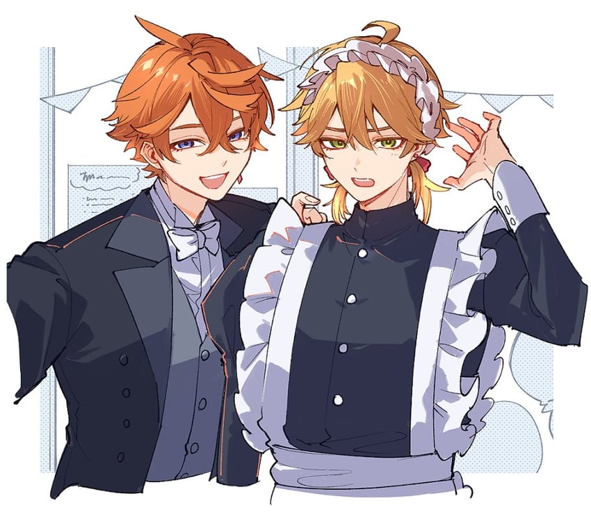 tartaglia and thoma (genshin impact) drawn by sakura_0270
