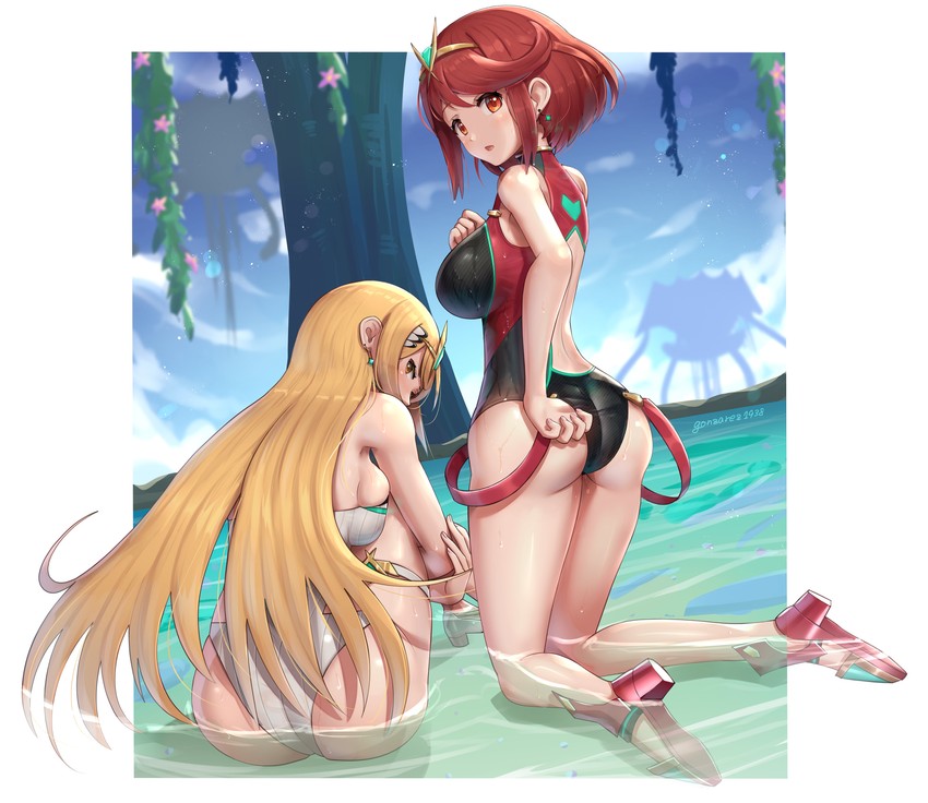 pyra and mythra (xenoblade chronicles and 1 more) drawn by gonzarez