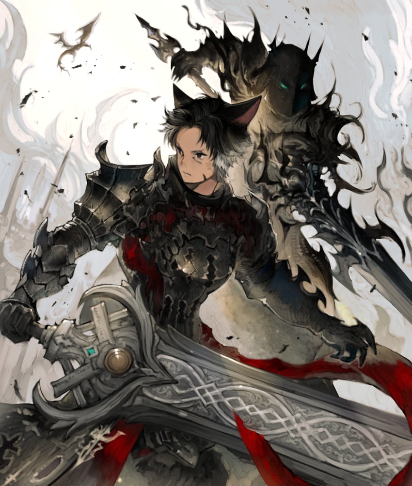 warrior of light, dark knight, and fray myste (final fantasy and 1 more) drawn by kemomin_nosuke
