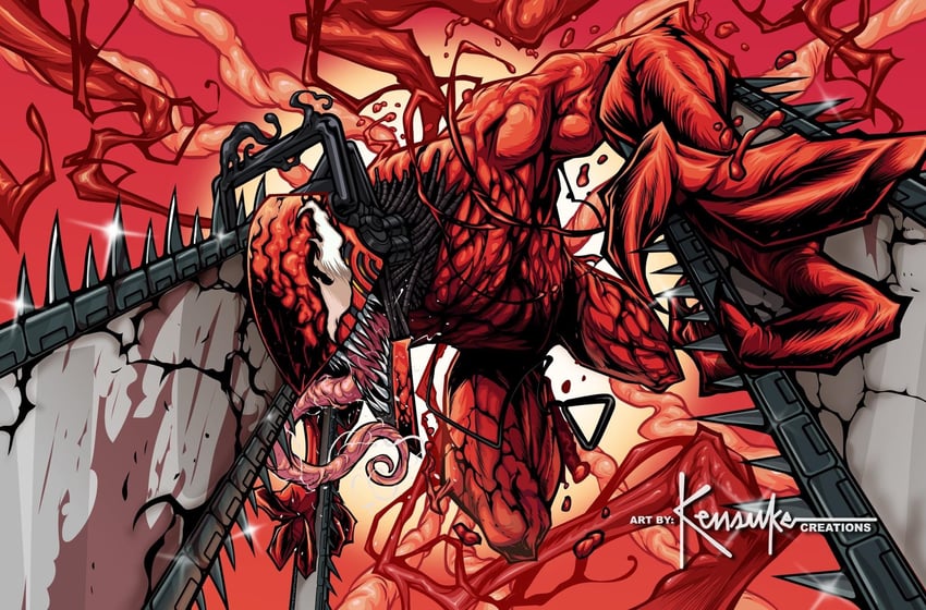 denji and carnage (chainsaw man and 2 more) drawn by kensuke_creations