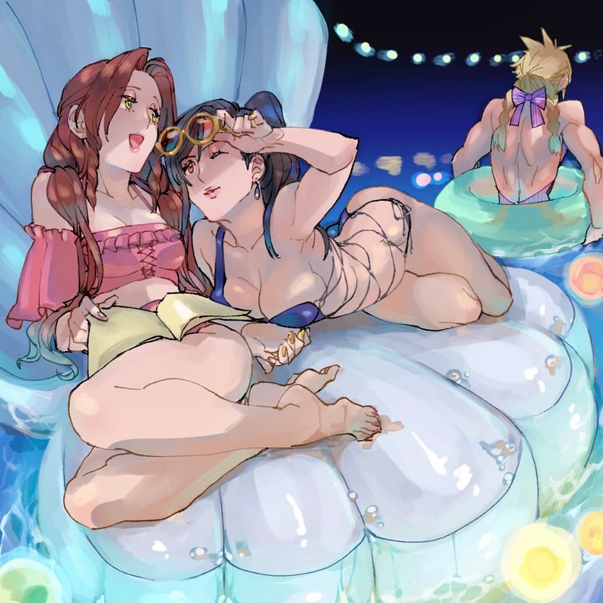 tifa lockhart, cloud strife, and aerith gainsborough (final fantasy and 2 more) drawn by ryouto