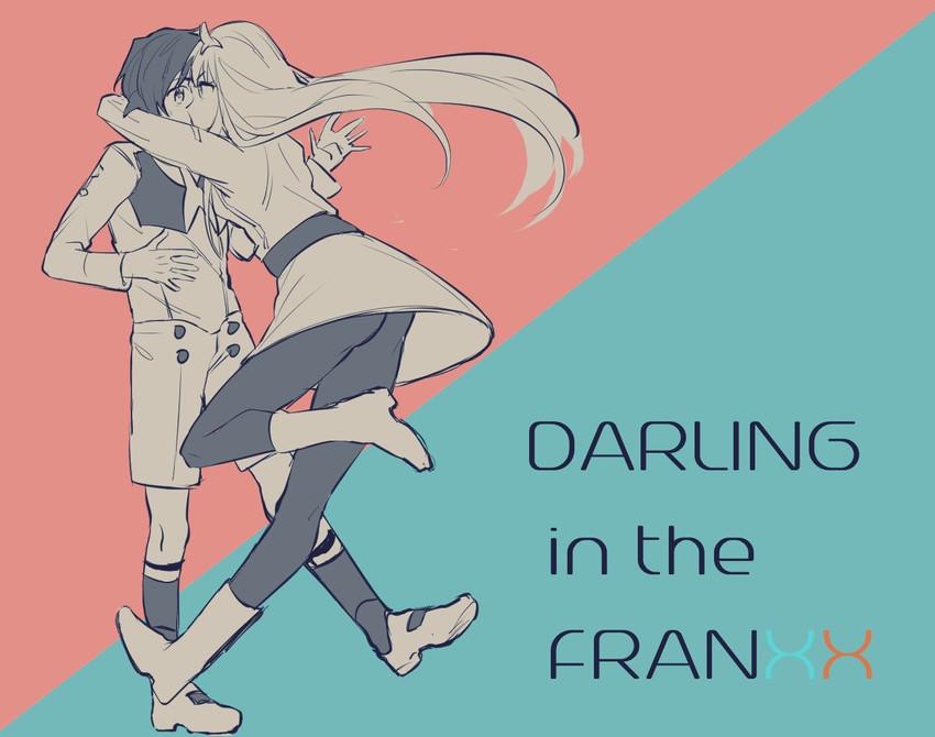 zero two and hiro (darling in the franxx) drawn by urii_(uri)