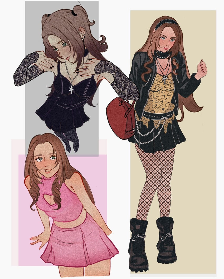 aerith gainsborough and amane misa (final fantasy and 2 more) drawn by banditsecrets