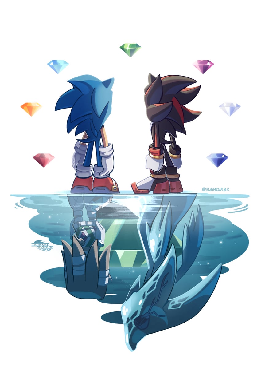 sonic the hedgehog, shadow the hedgehog, tikal the echidna, chaos, and chaos 0 (sonic and 2 more) drawn by galaxylover06