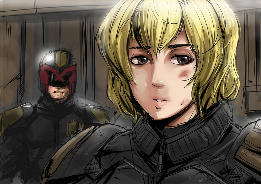 judge dredd and judge anderson (dredd and 1 more) drawn by exaxuxer