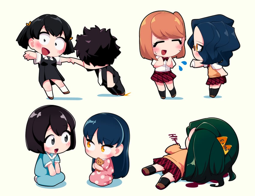 komi shousuke, ase shibuki, natsukido rei, tadano hitomi, isagi kiyoko, and 2 more (komi-san wa komyushou desu) drawn by lecca_aisu