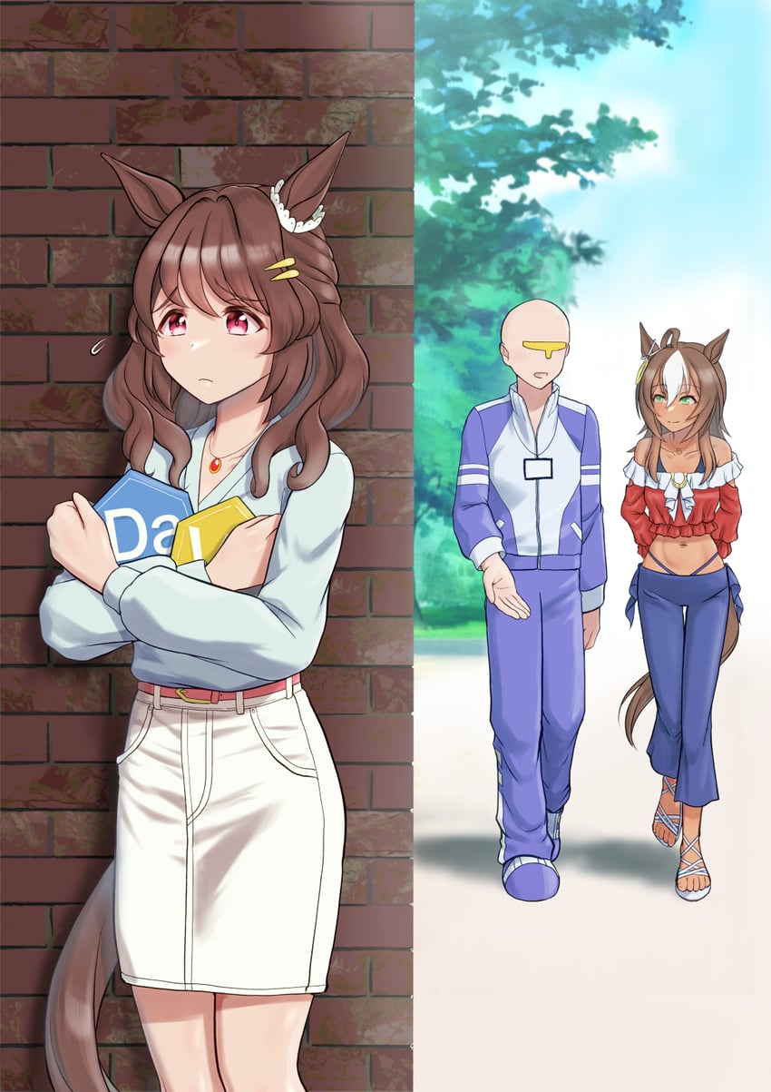 trainer, t-head trainer, light hello, and darley arabian (umamusume) drawn by yamano_boriko