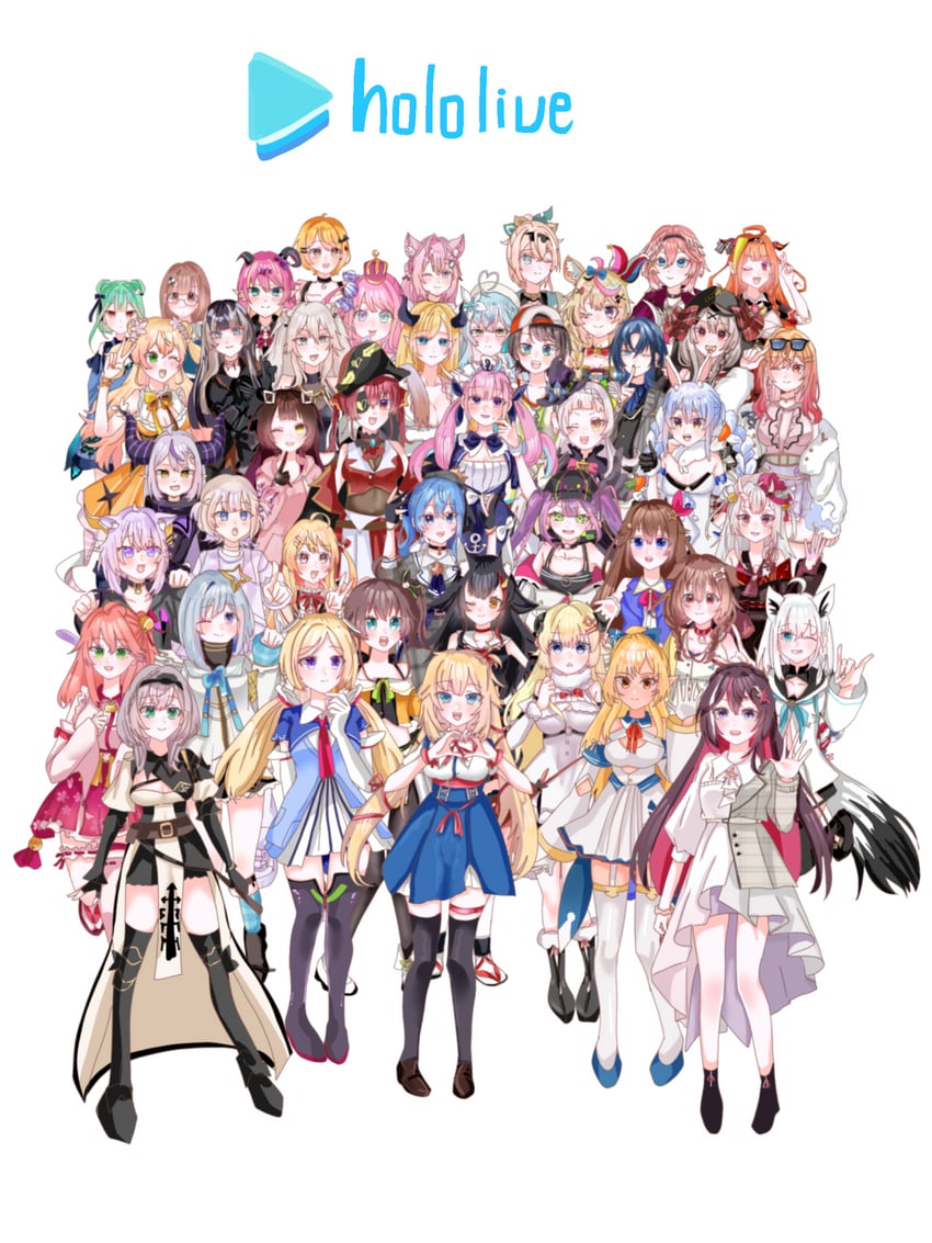 houshou marine, shirakami fubuki, hoshimachi suisei, usada pekora, nekomata okayu, and 31 more (hololive and 1 more) drawn by fumina_natamin