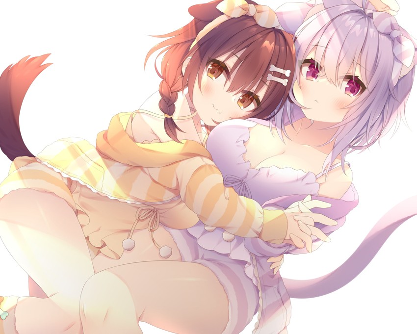 nekomata okayu and inugami korone (hololive) drawn by anju_(mocomocousagi)