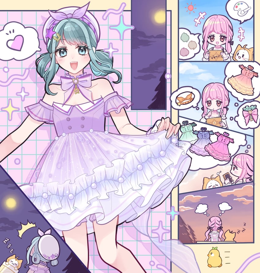 nikki, momo, perfect start, bubbly voyage, and pear-pal (nikki and 1 more) drawn by neneko_(nnk_suimin)
