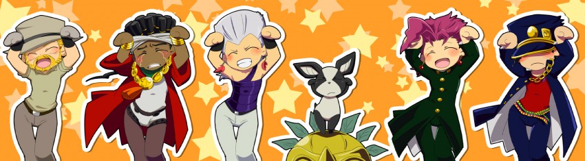 joseph joestar, kujo jotaro, kakyoin noriaki, jean pierre polnareff, mohammed avdol, and 2 more (jojo no kimyou na bouken and 1 more) drawn by abitu
