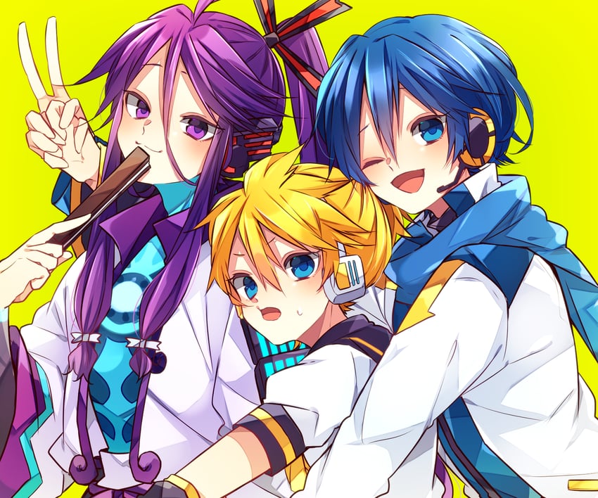 kagamine len, kaito, and kamui gakupo (vocaloid) drawn by kaho_0102