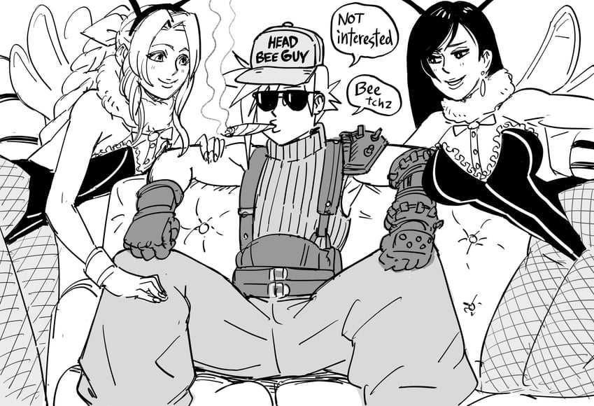 tifa lockhart, cloud strife, and aerith gainsborough (final fantasy and 2 more) drawn by bb_(baalbuddy)