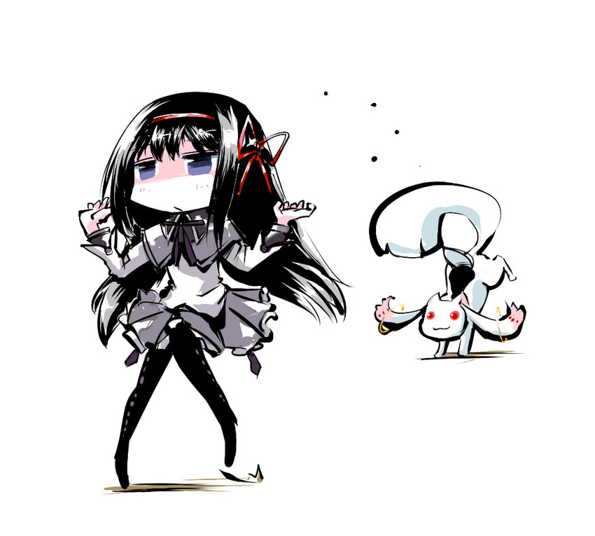 akemi homura and kyubey (mahou shoujo madoka magica) drawn by nyoron_(fudegatana)