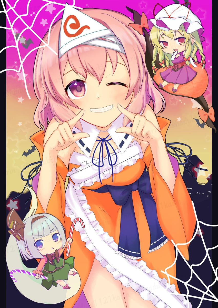 konpaku youmu, yakumo yukari, and saigyouji yuyuko (touhou) drawn by nishizono_karin