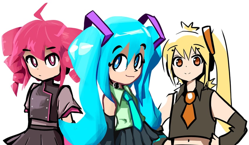 hatsune miku, kasane teto, and akita neru (vocaloid and 2 more) drawn by mouthwash_inc