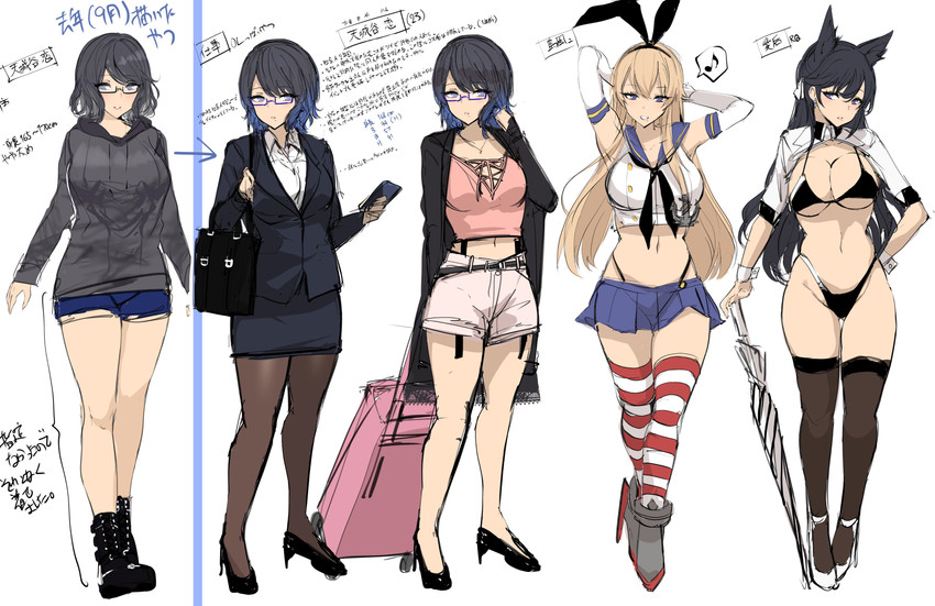 shimakaze and atago (original and 2 more) drawn by agetama