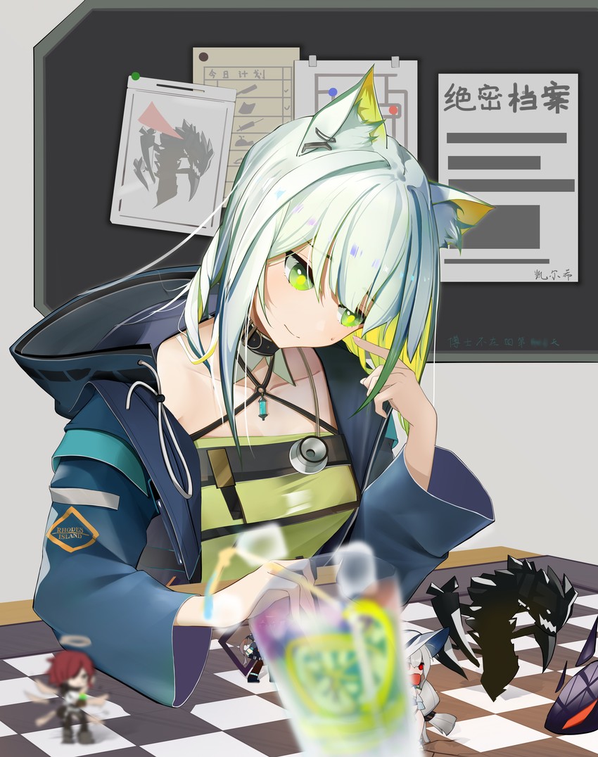 amiya, skadi, kal'tsit, exusiai, mon3tr, and 1 more (arknights) drawn by zheng_yu_qi_sheng