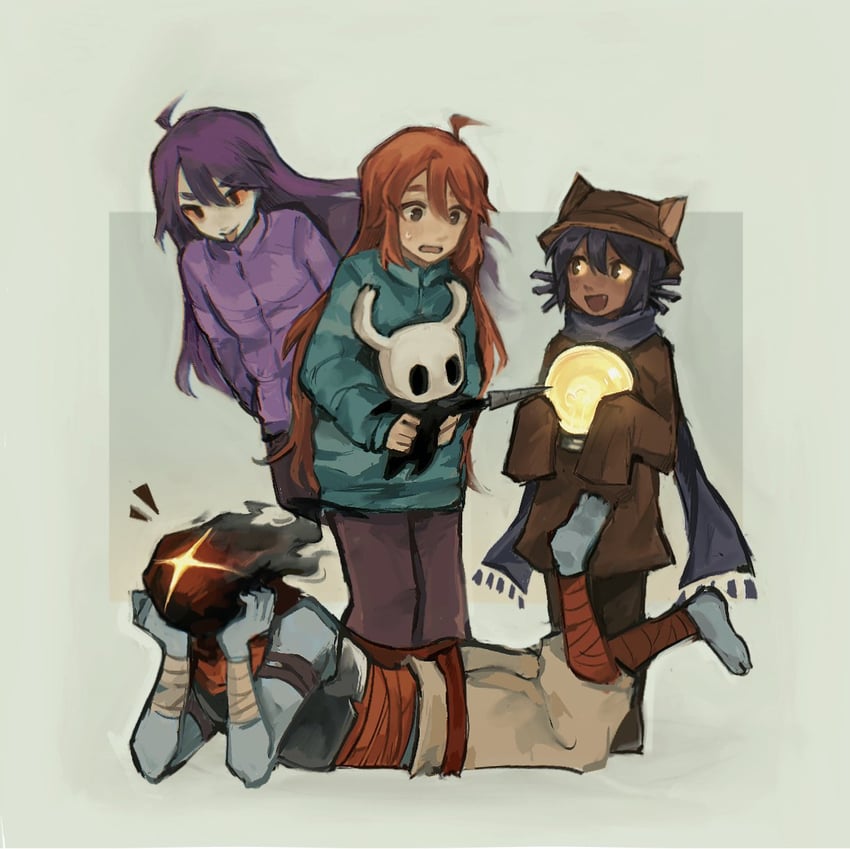 knight, niko, madeline, badeline, and the beheaded (oneshot and 3 more) drawn by cosineten