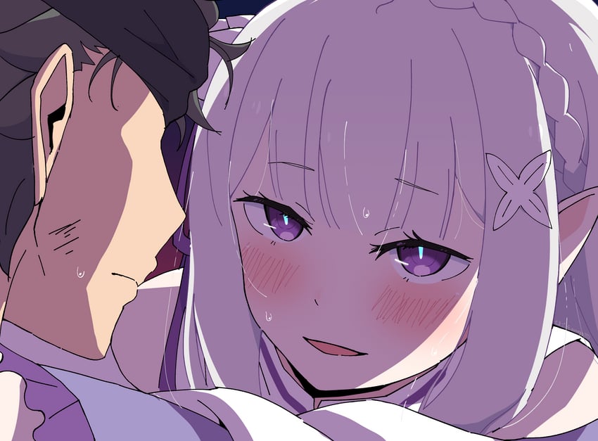 emilia and natsuki subaru (re:zero kara hajimeru isekai seikatsu and 1 more) drawn by sunegg1112