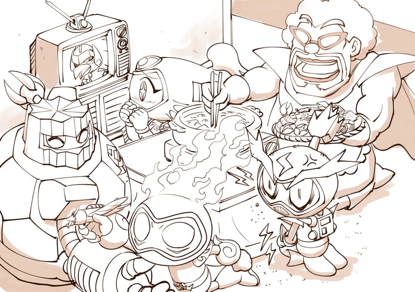 birdy, thunder bomber, mujoe, flame bomber, grand bomber, and 1 more (bomberman and 1 more) drawn by saboten7