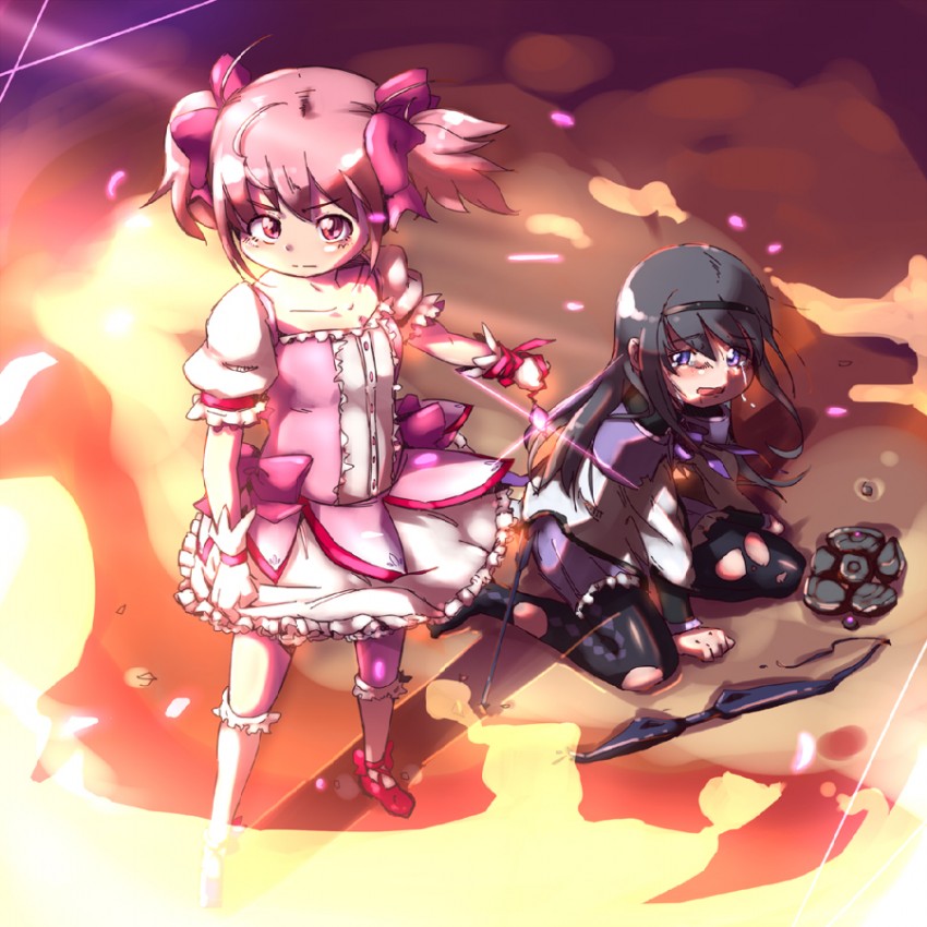 akemi homura and kaname madoka (mahou shoujo madoka magica) drawn by shimetta_seiya