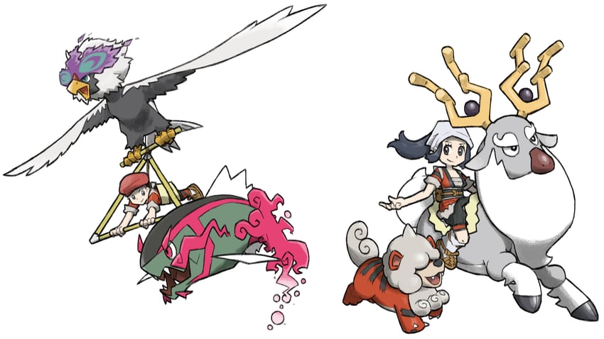 akari, rei, hisuian growlithe, hisuian braviary, basculegion, and 1 more (pokemon and 1 more) drawn by blacknirrow