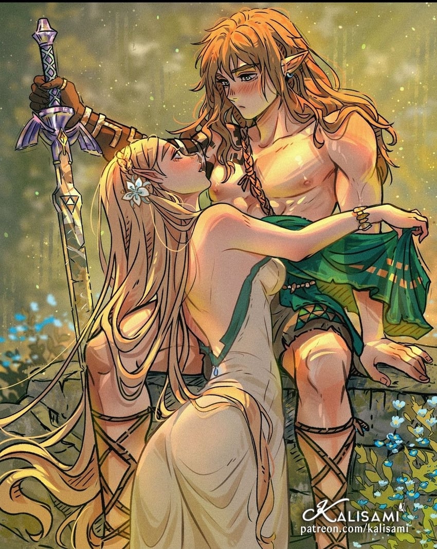 link and princess zelda (the legend of zelda and 2 more) drawn by kalisami1