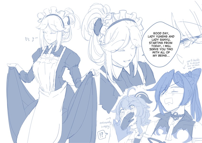 ganyu, keqing, and ningguang (genshin impact) drawn by hinagi_(fox_priest)