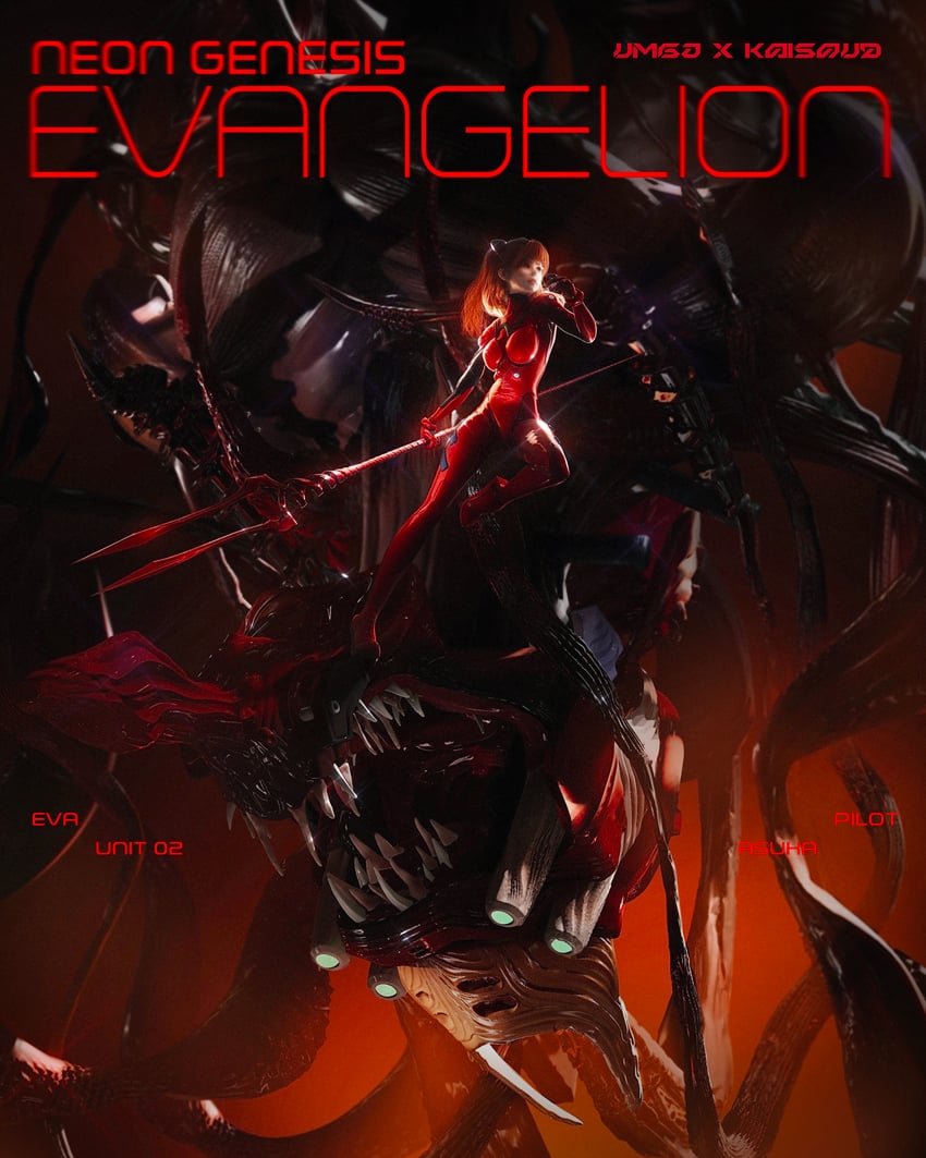 souryuu asuka langley and eva 02 (neon genesis evangelion and 2 more) drawn by kaisoud and umgj