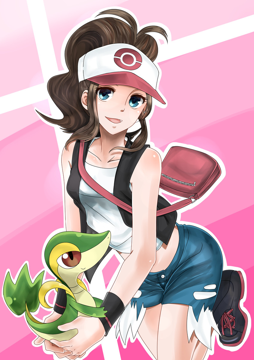 hilda and snivy (pokemon and 1 more) drawn by akicross