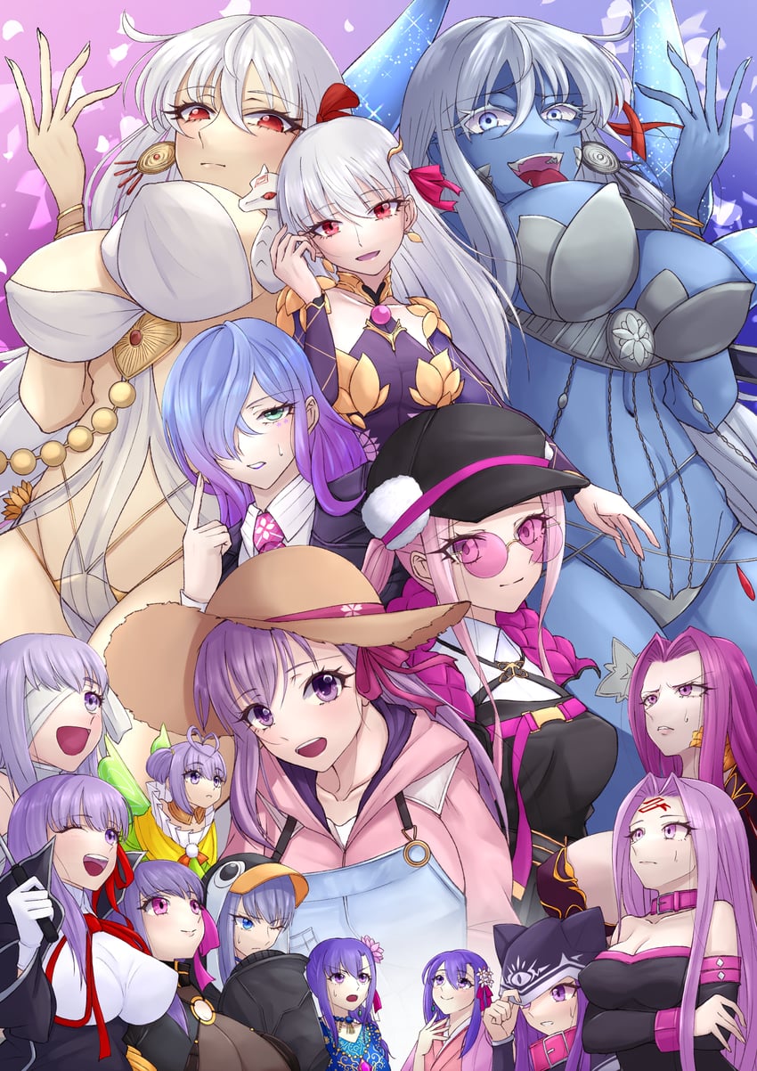matou sakura, bb, medusa, meltryllis, kama, and 11 more (fate and 1 more) drawn by kikyouta