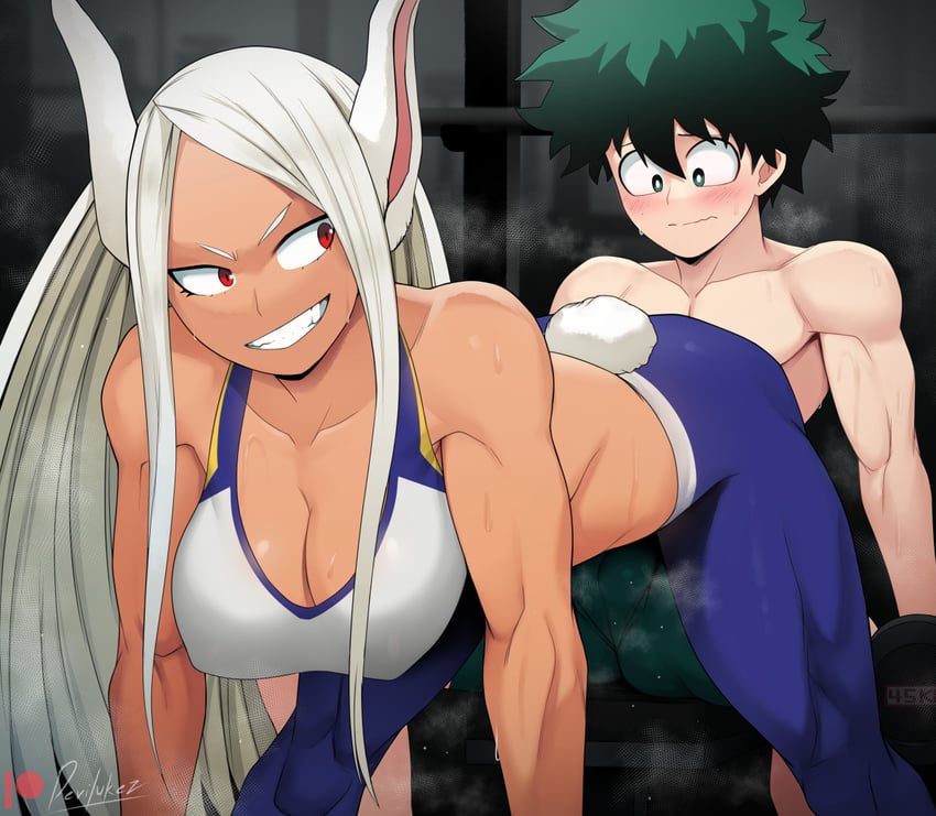 midoriya izuku and mirko (boku no hero academia) drawn by devilukez