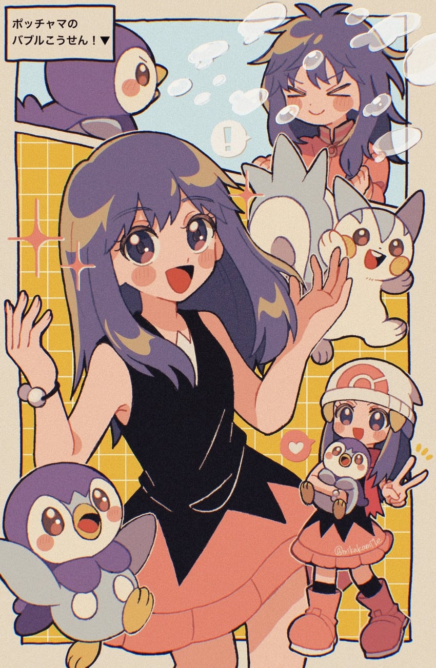 dawn, piplup, and pachirisu (pokemon and 1 more) drawn by mikakami1e