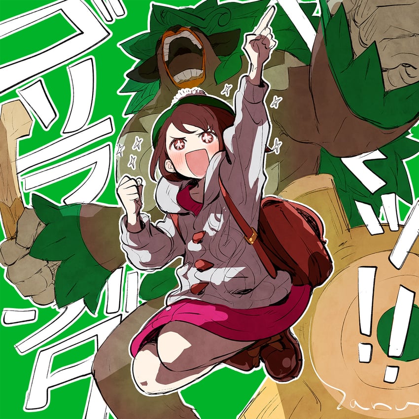 gloria and rillaboom (pokemon and 1 more) drawn by haruhashi