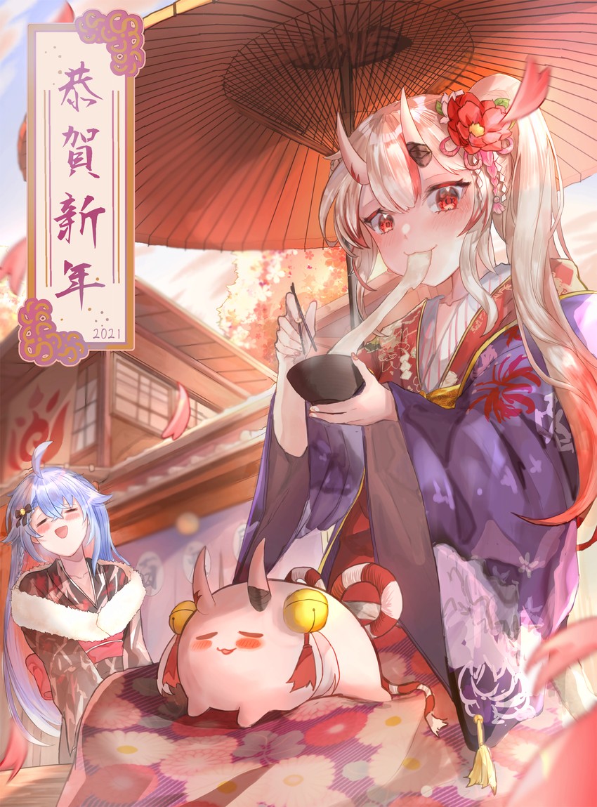 nakiri ayame, poyoyo, and kagura nana (hololive and 1 more) drawn by yoshimura_feat.yoshimura