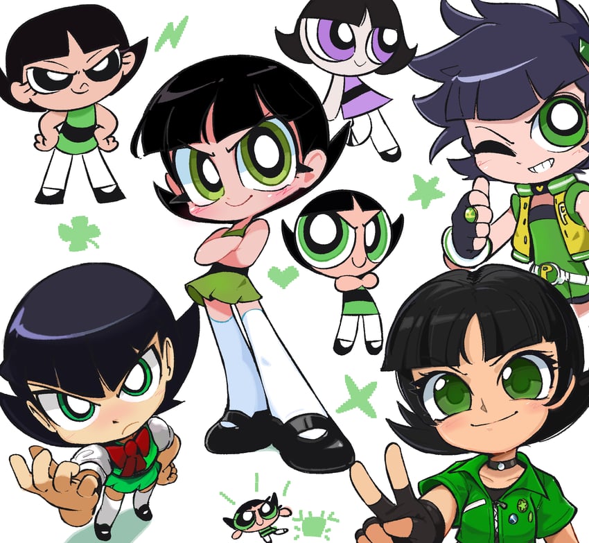 buttercup, matsubara kaoru, and powered buttercup (powerpuff girls and 3 more) drawn by kim_crab