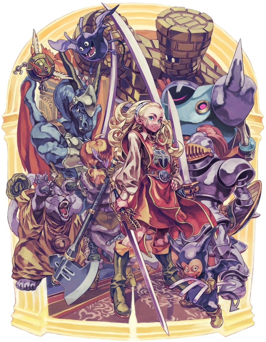 elf, anlucea, dracky, golem, killing machine, and 2 more (dragon quest and 1 more) drawn by aburaya_tonbi