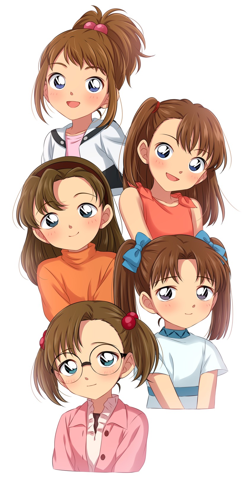 higashio maria, tsukumo ayano, tabuse haruna, matsunaka yuriko, and itou megumi (meitantei conan) drawn by sekina