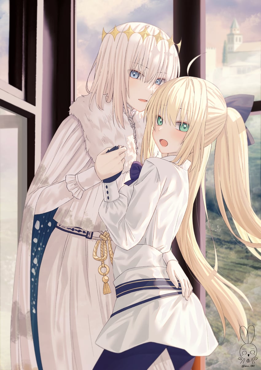 artoria pendragon, artoria caster, and oberon (fate and 1 more) drawn by aro_1801