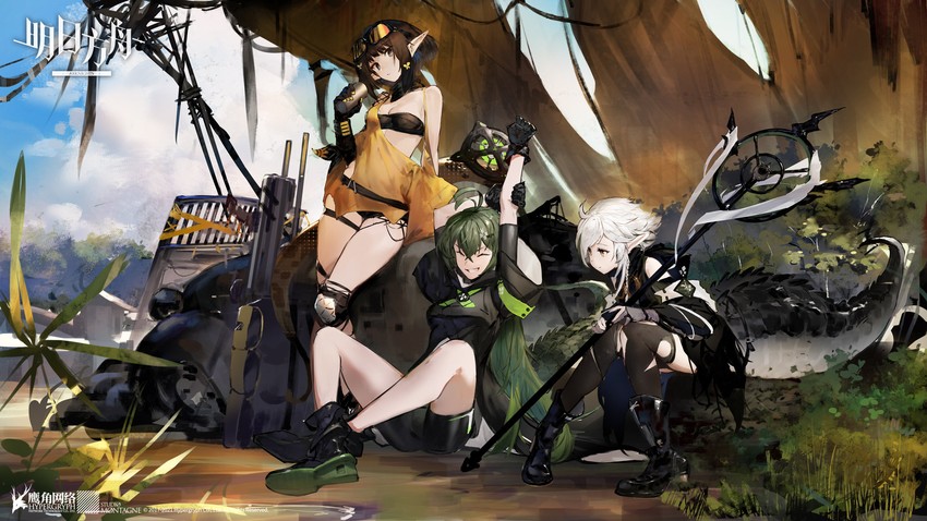 tomimi, eunectes, and gavial (arknights) drawn by kureta_(nikogori)