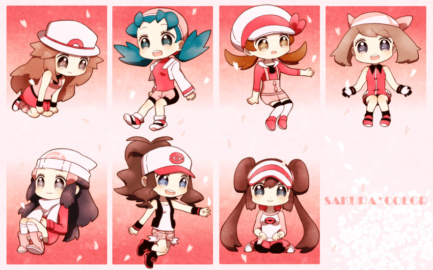 dawn, may, rosa, hilda, leaf, and 2 more (pokemon and 7 more) drawn by bebe_0620