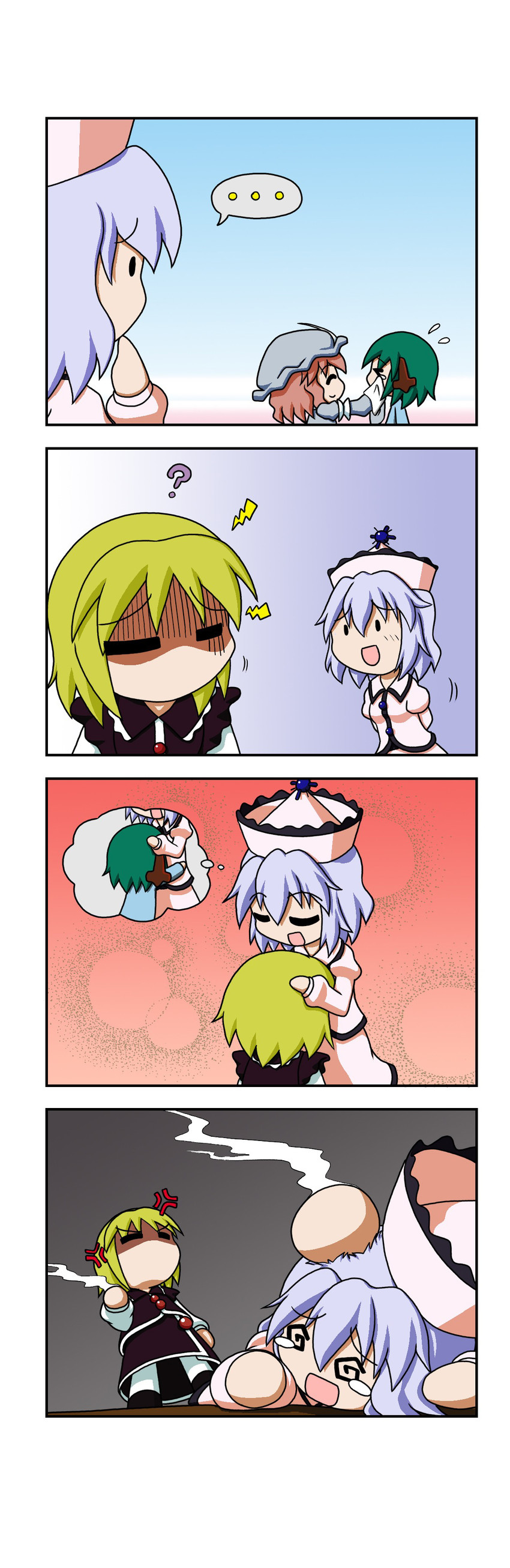 saigyouji yuyuko, kasodani kyouko, lunasa prismriver, and merlin prismriver (touhou) drawn by rakugaki-biyori