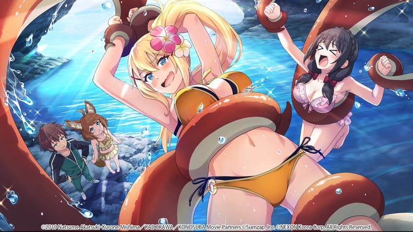darkness, satou kazuma, yunyun, and miia (kono subarashii sekai ni shukufuku wo! and 1 more)