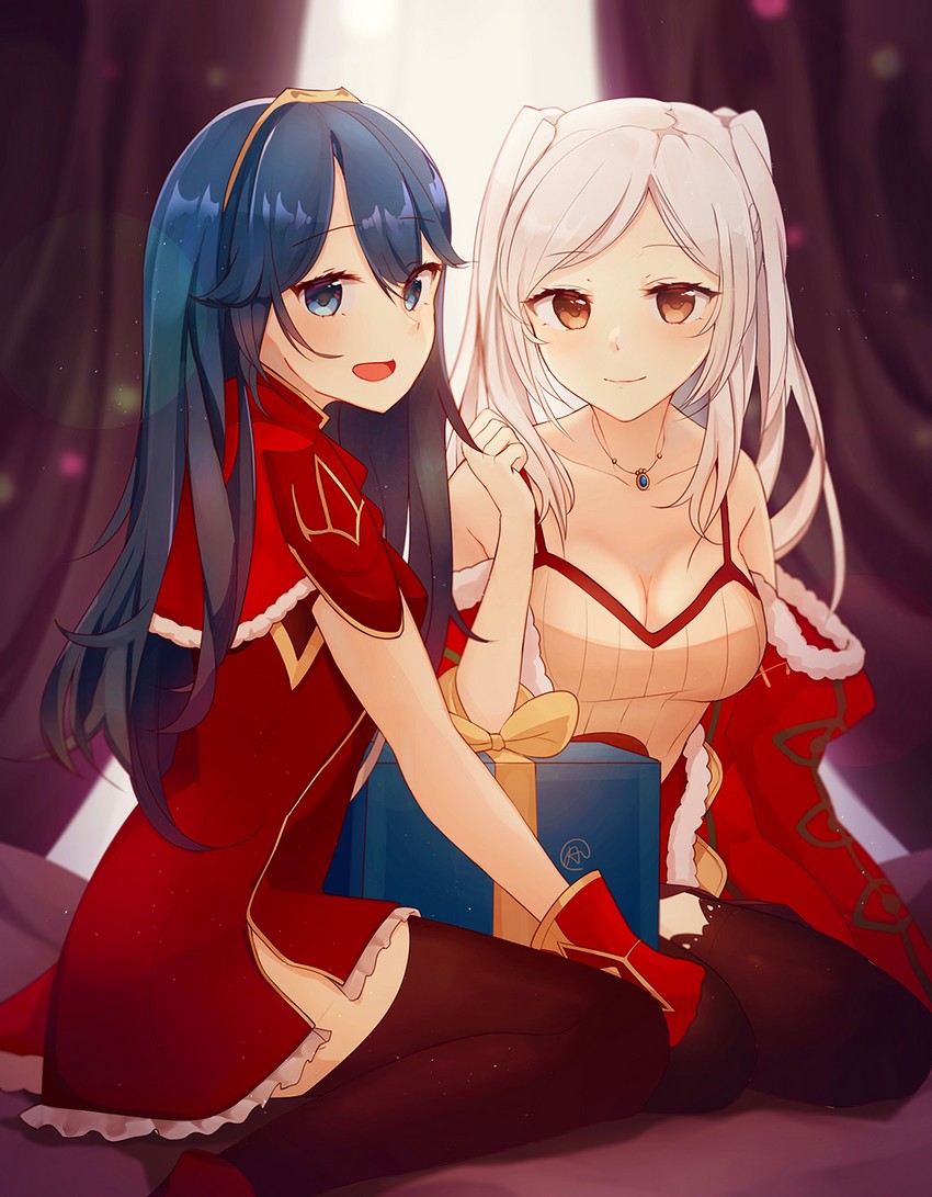 lucina and female robin (fire emblem and 1 more) drawn by aprahnicus