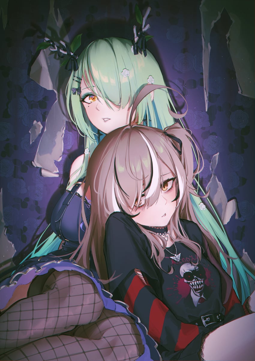nanashi mumei, ceres fauna, and nightmare (hololive and 1 more) drawn by sppzr