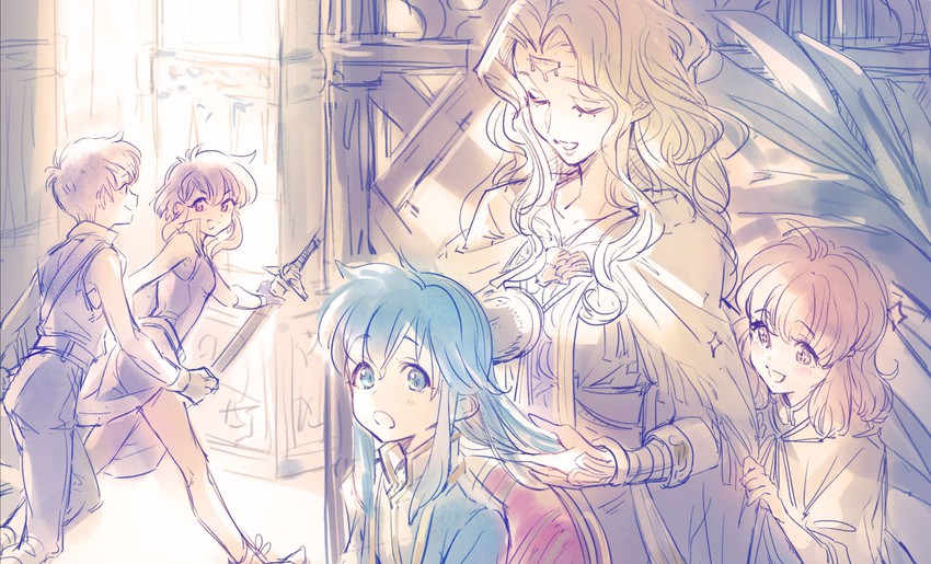 seliph, larcei, lana, scathach, and edain (fire emblem and 1 more) drawn by bomssp
